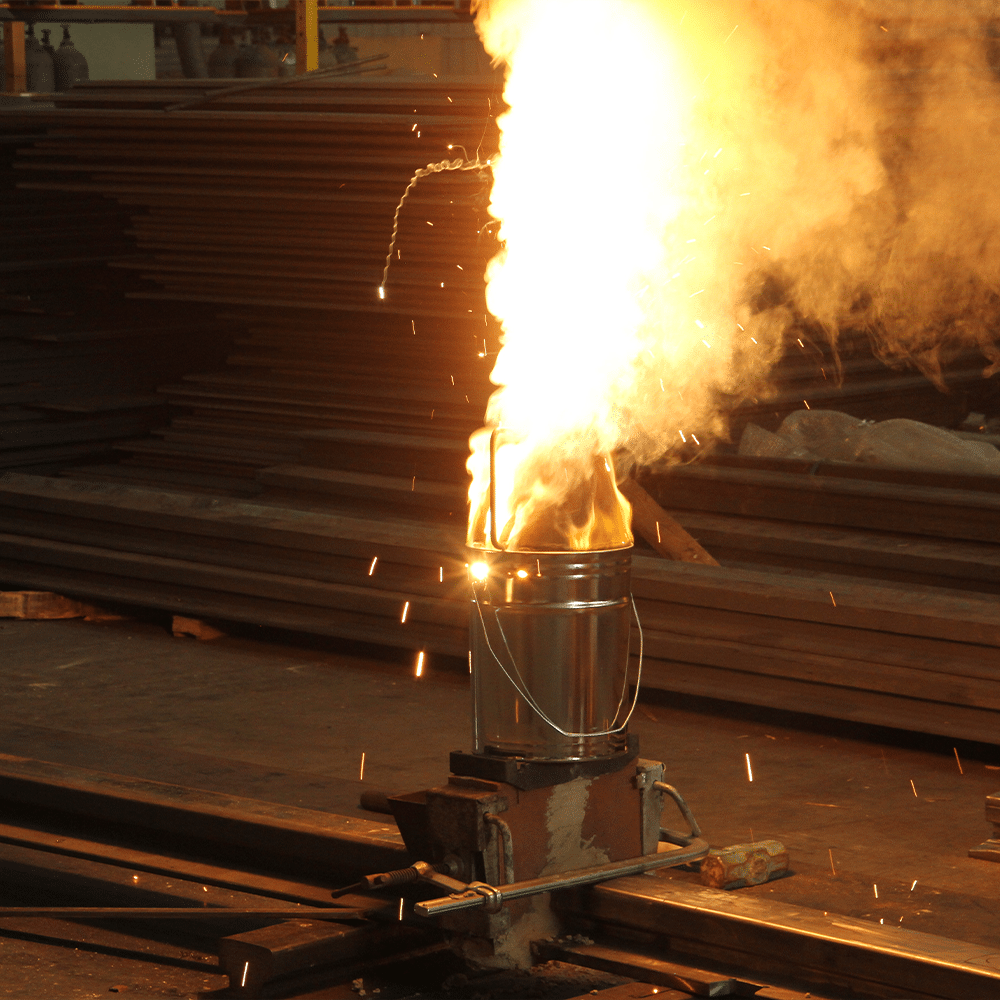 Burning thermite powder before pouring in thermite welding crane rail procedure
