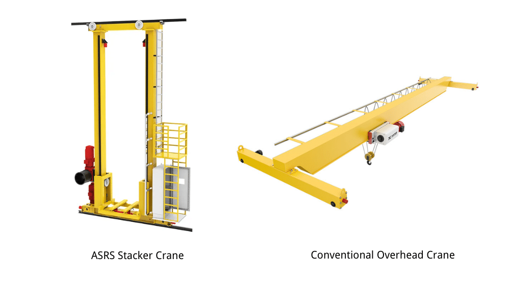 ASRS stacker crane vs overhead crane comparison