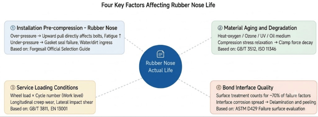 Four-Dimensional Factor Framework Determining Rubber Nose Service Lif