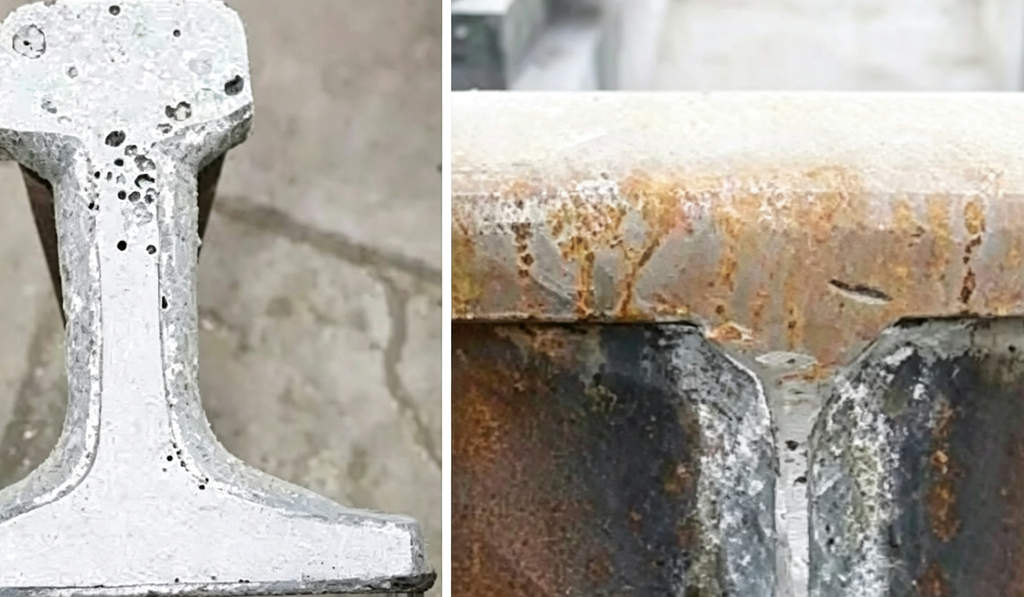 Thermite welding defects gas porosity holes in rail weld cross section