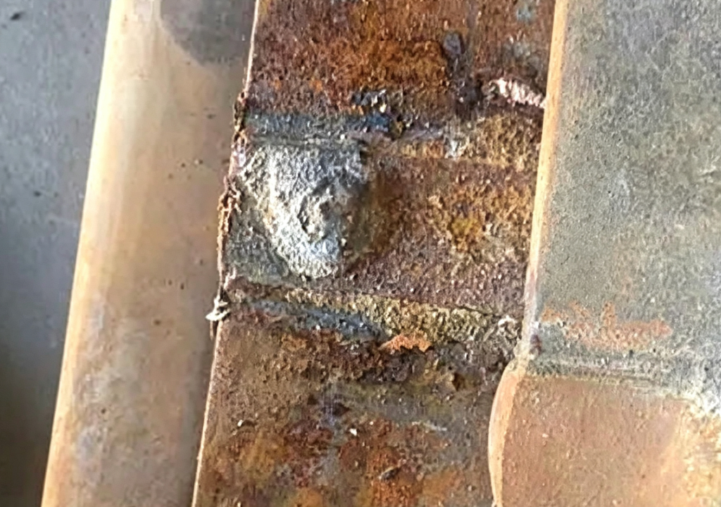 Thermite welding defects sand inclusion from mold debris in rail weld