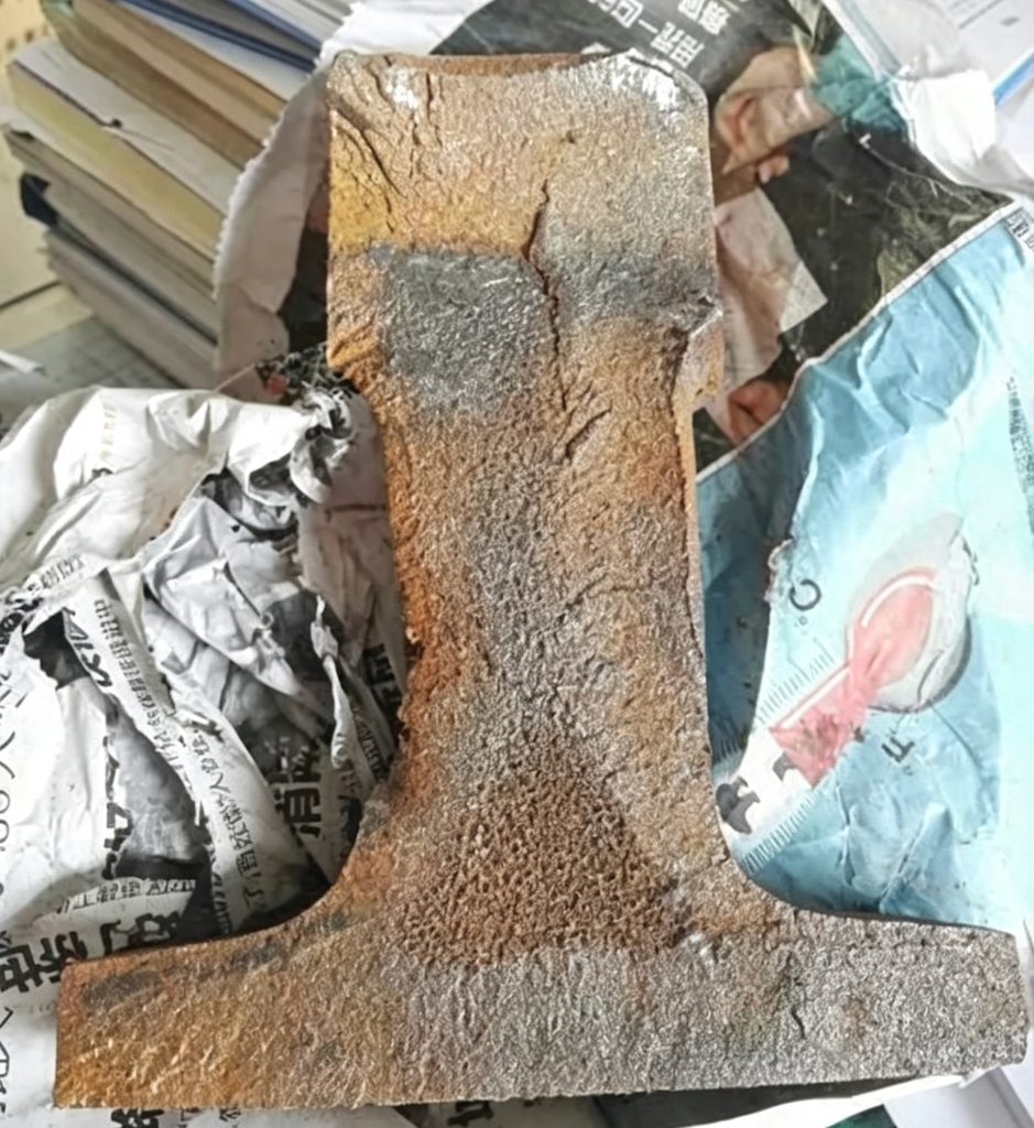 Transverse fracture of aluminothermic rail weld induced by shrinkage porosity defect.