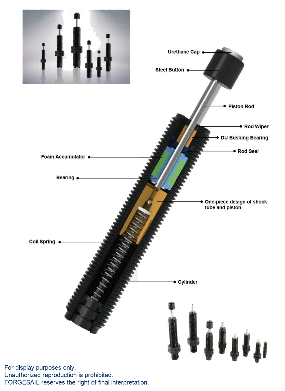 BC Self-Compensating Hydraulic Buffers — exploded view of internal components