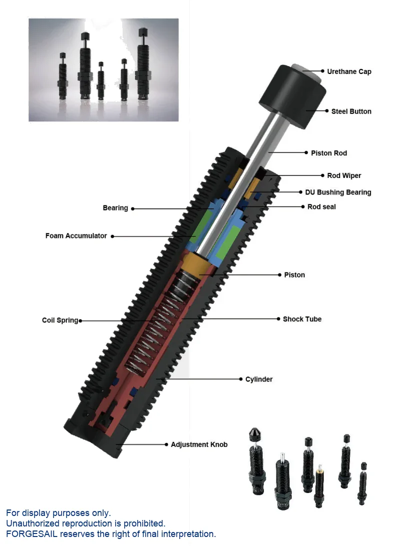 BD Adjustable Hydraulic Buffers — exploded view of internal components