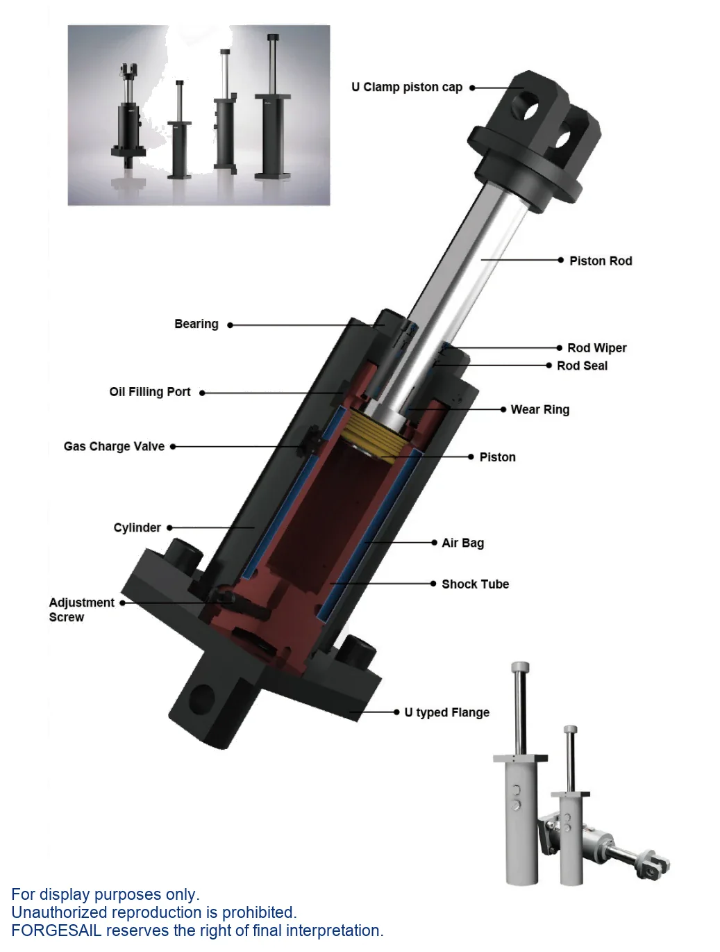 BHDA Adjustable Heavy-Duty Hydraulic Buffers — exploded view of internal components
