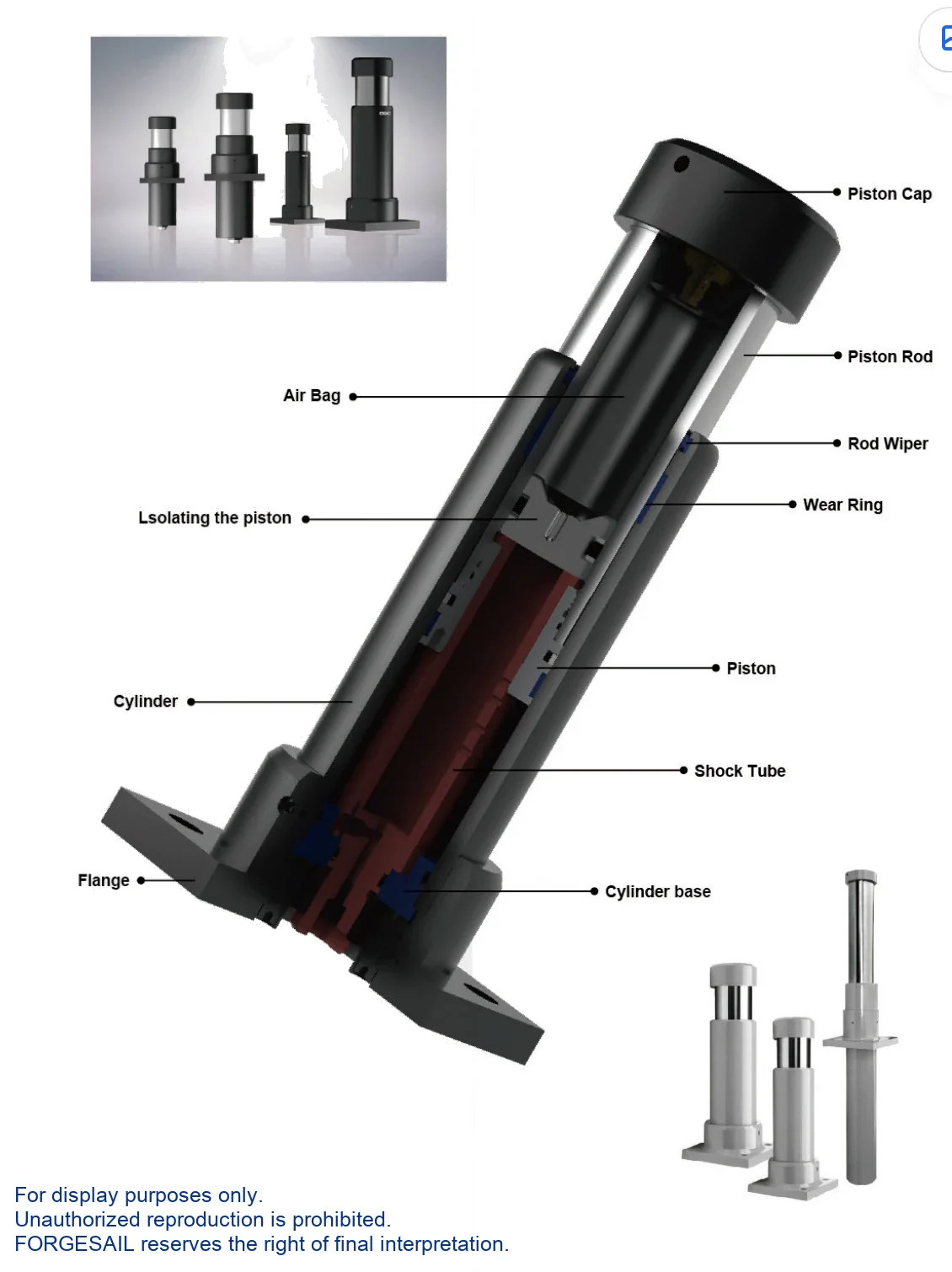 BHI Hydraulic-Pneumatic Heavy-Duty Buffers — exploded view of internal components