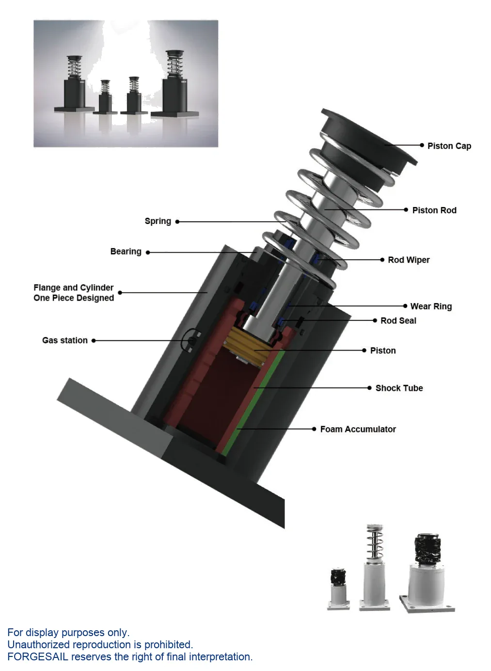 BHS Spring-Type Heavy-Duty Hydraulic Buffers — exploded view of internal components