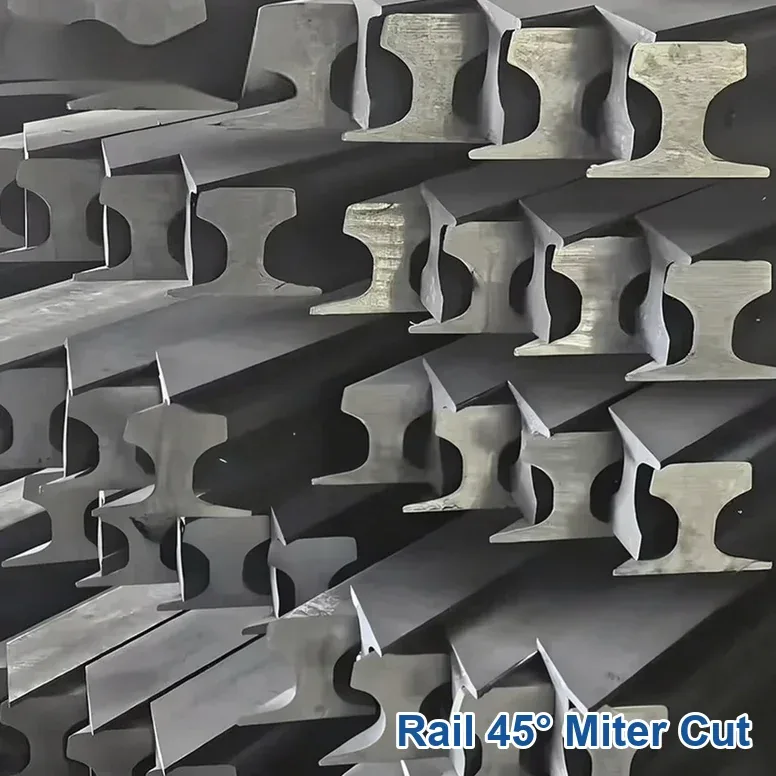 45° mitre cutting a crane rail end