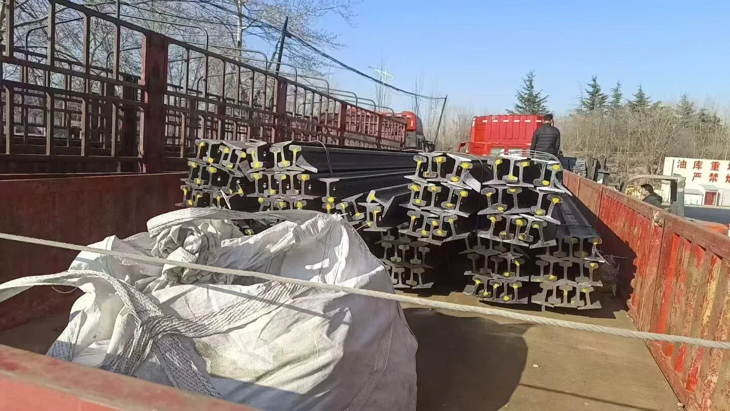 Crane rail bundles on the truck for dispatch
